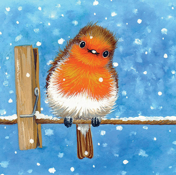 Christmas cards Robin on the line